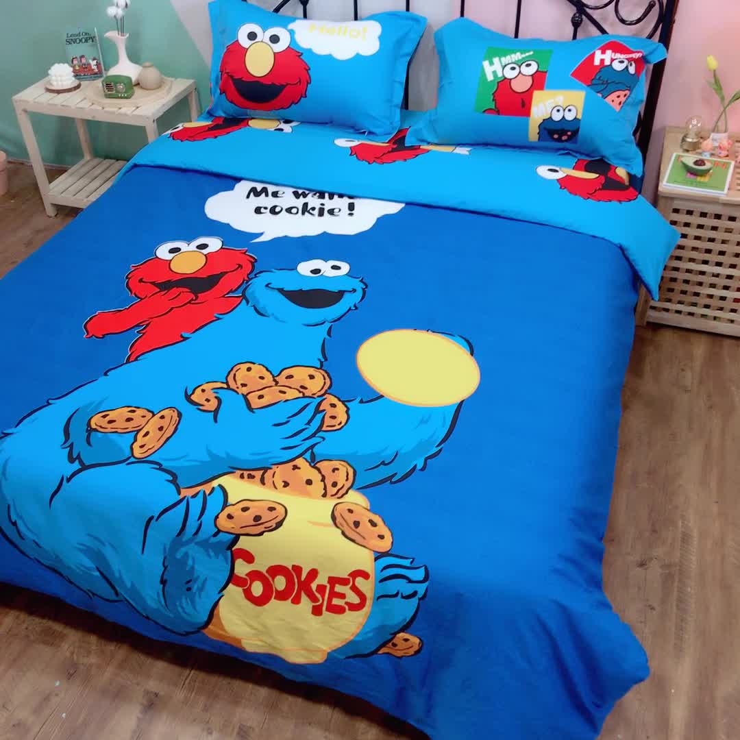 91家纺网 家纺一手货源 找家纺 金爱家 2021新款13070卡通全棉四件套 独家开心芝麻