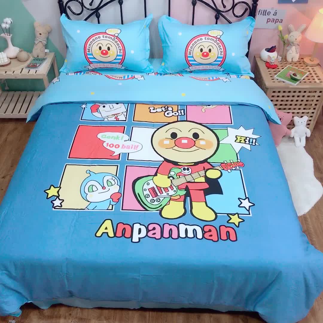 91家纺网 家纺一手货源 找家纺 金爱家 2021新款13070卡通全棉四件套 独家面包超人