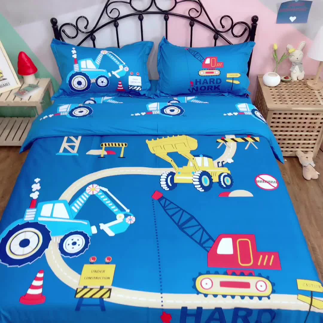 91家纺网 家纺一手货源 找家纺 金爱家 2021新款13070卡通全棉四件套 独家汽车嘟嘟