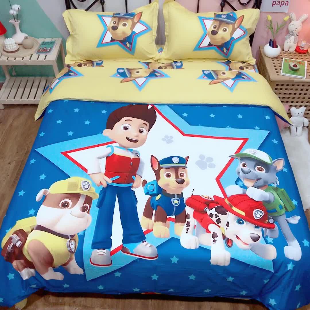 91家纺网 家纺一手货源 找家纺 金爱家 2021新款13070卡通全棉四件套 独家幸福汪汪队