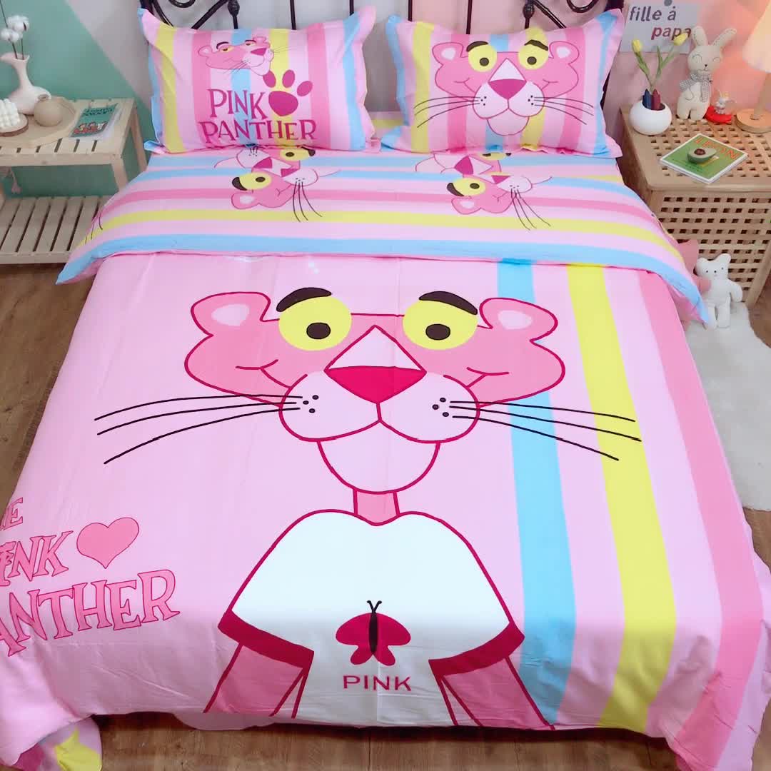 91家纺网 家纺一手货源 找家纺 金爱家 2021新款13070卡通全棉四件套 T恤豹