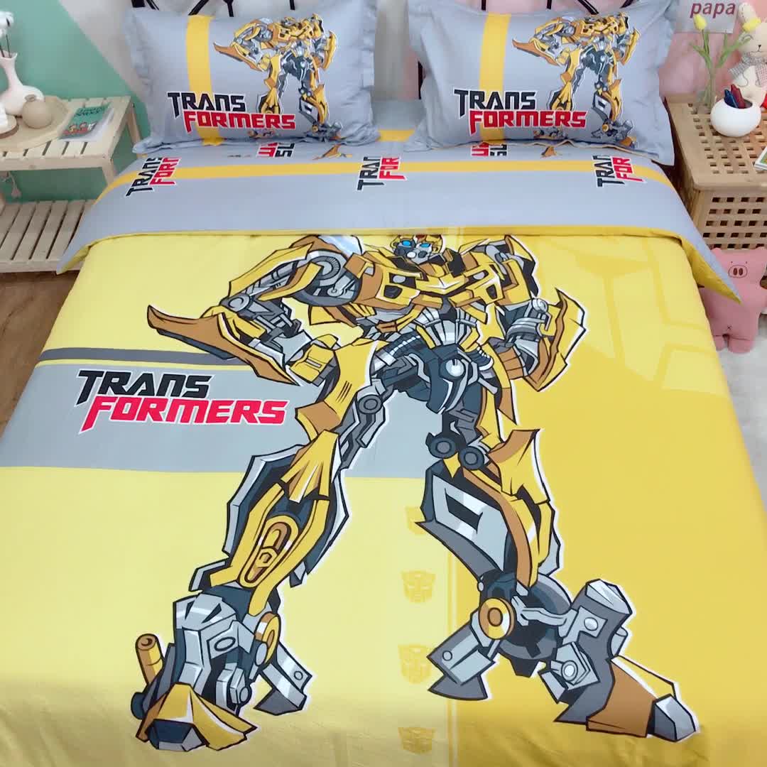 91家纺网 家纺一手货源 找家纺 金爱家 2021新款13070卡通全棉四件套 超能大黄蜂