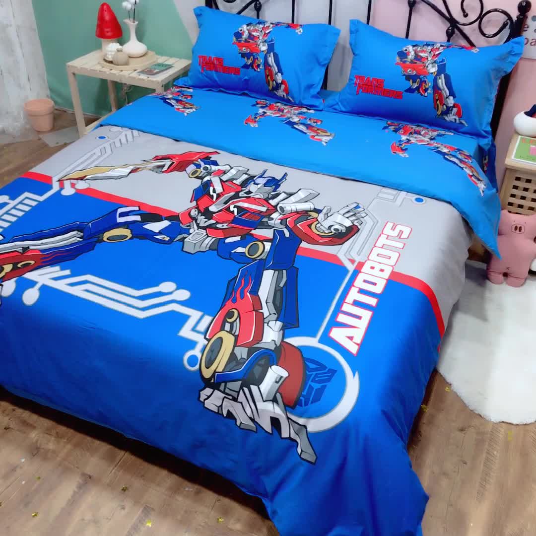 91家纺网 家纺一手货源 找家纺 金爱家 2021新款13070卡通全棉四件套 擎天柱