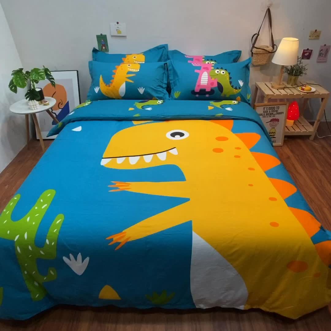 91家纺网 家纺一手货源 找家纺 金爱家 2021新款13070卡通全棉四件套 探险家