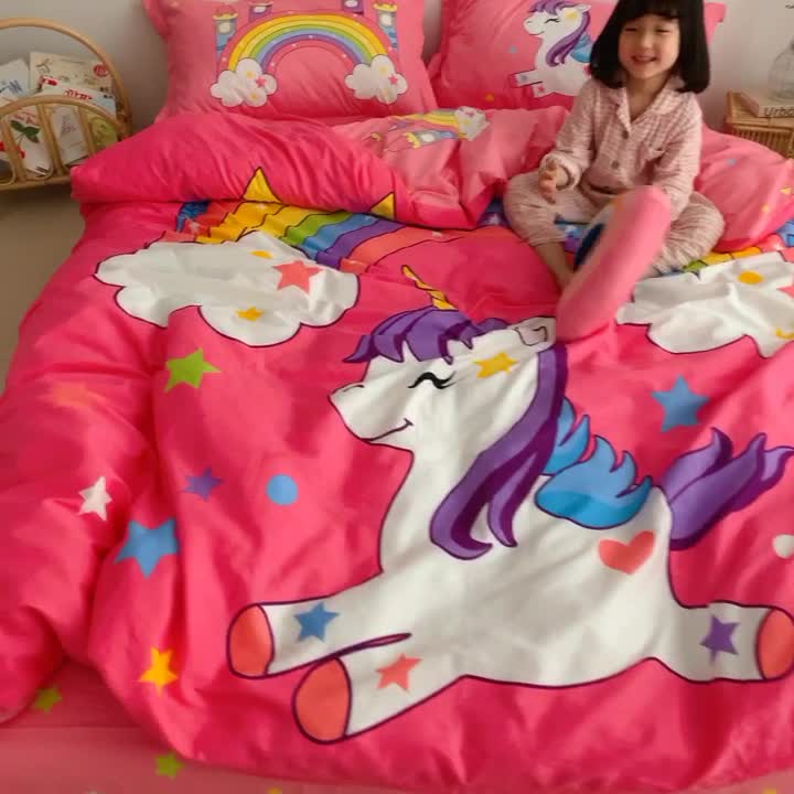 91家纺网 家纺一手货源 找家纺 金爱家 2021新款13372卡通全棉四件套 独家彩虹小马