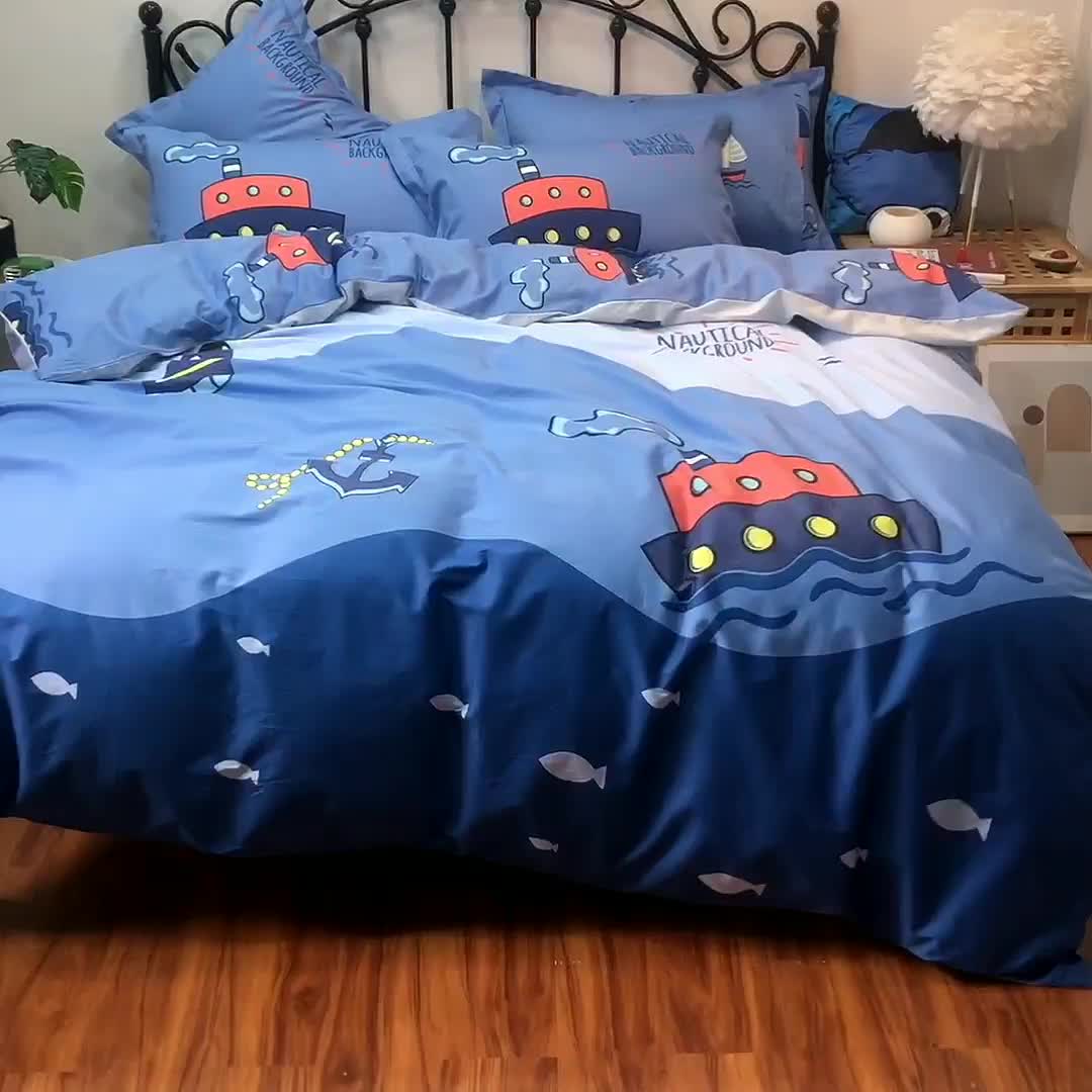 91家纺网 家纺一手货源 找家纺 金爱家 2021新款13372卡通全棉四件套 航海家