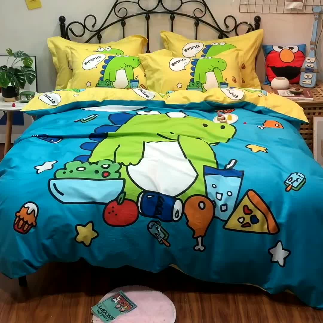 91家纺网 家纺一手货源 找家纺 金爱家 2021新款13372卡通全棉四件套 贪吃龙
