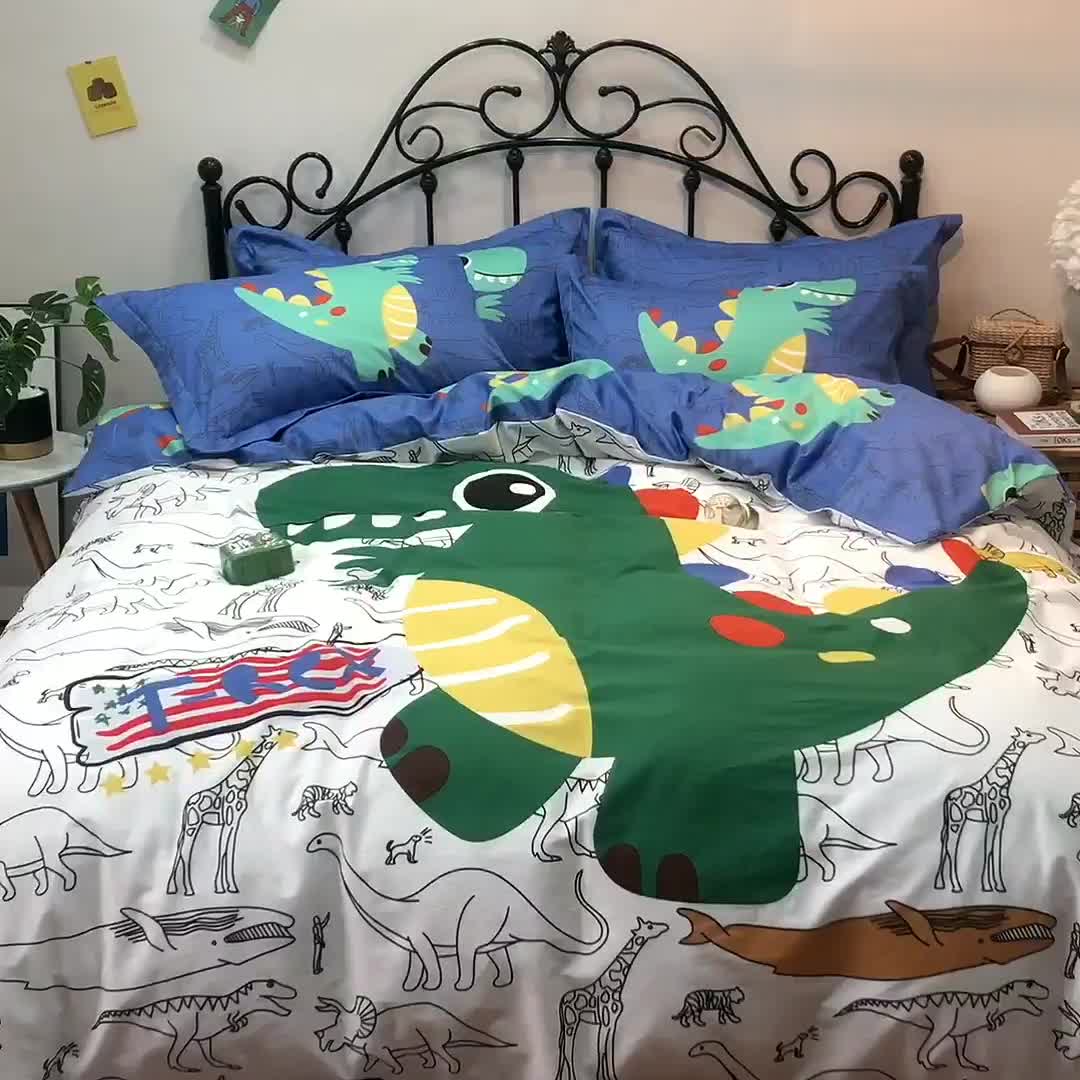 91家纺网 家纺一手货源 找家纺 金爱家 2021新款13372卡通全棉四件套 新恐龙乐园