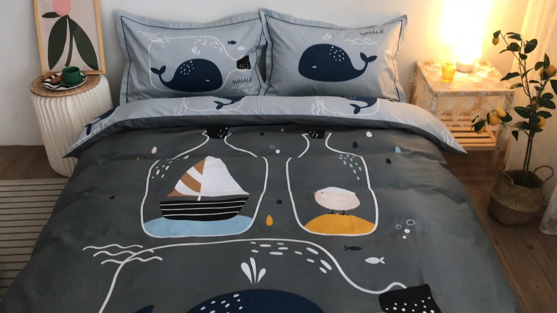 91家纺网 家纺一手货源 找家纺 金爱家 2021新款13372卡通全棉四件套 许愿瓶