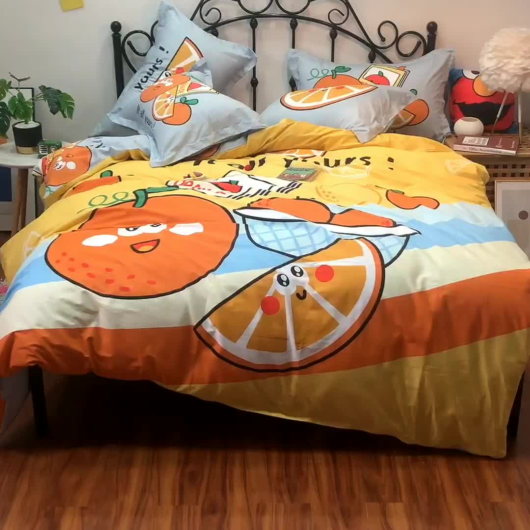 91家纺网 家纺一手货源 找家纺 金爱家 2021新款13372卡通全棉四件套 阳光橙