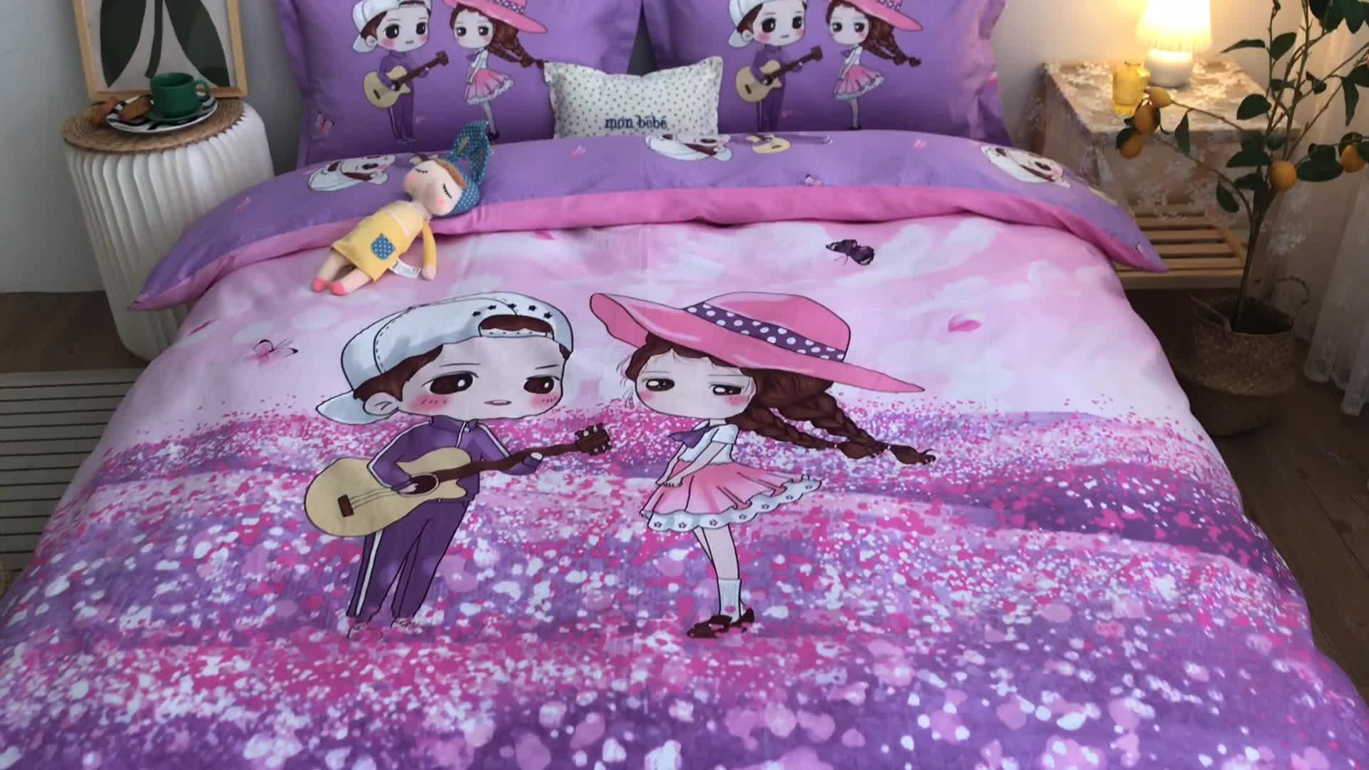 91家纺网 家纺一手货源 找家纺 金爱家 2021新款13372卡通全棉四件套 薰衣草之恋