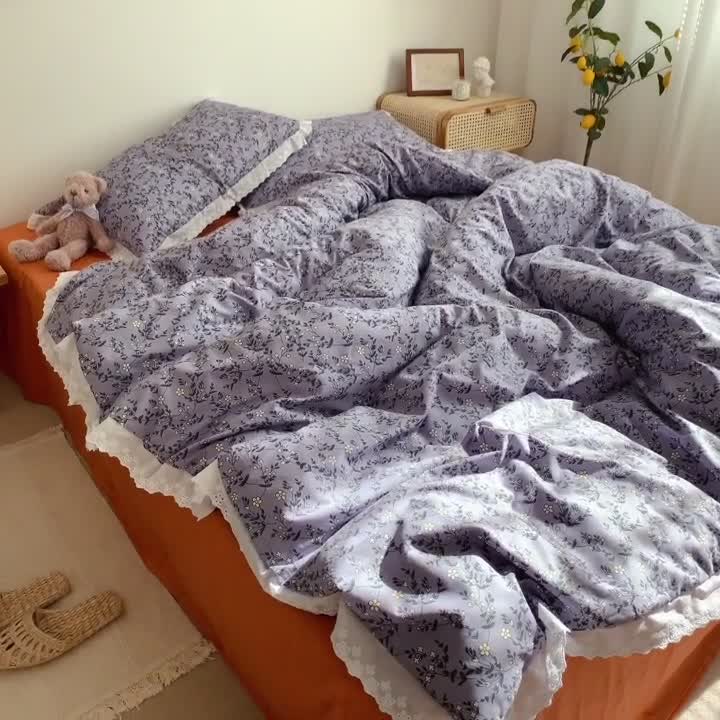 91家纺网 家纺一手货源 找家纺 艾沁 2021新款韩国刺绣花边小碎花系列四件套 意欢