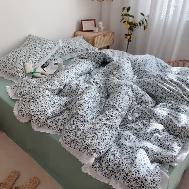 91家纺网 家纺一手货源 找家纺 艾沁 2021新款韩国刺绣花边小碎花系列四件套 小兰花