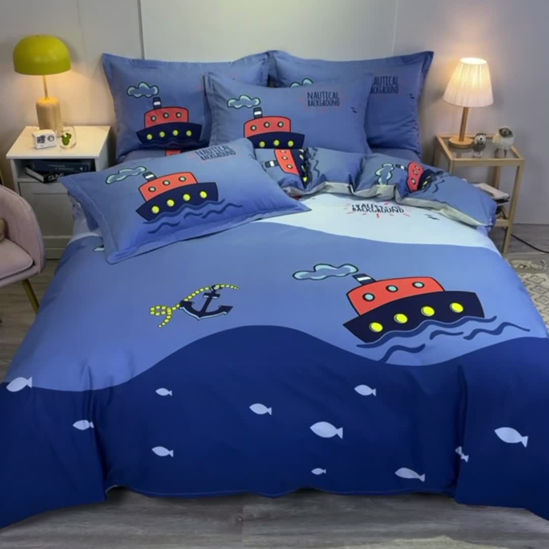 91家纺网 家纺一手货源 找家纺 金爱家 2021新款13372大版全棉卡通四件套 航海家