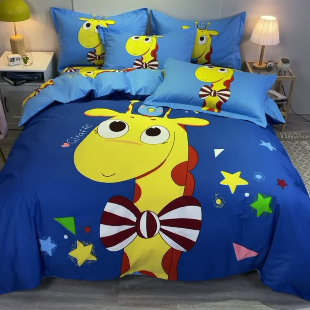 91家纺网 家纺一手货源 找家纺 金爱家 2021新款13372大版全棉卡通四件套 羞羞鹿