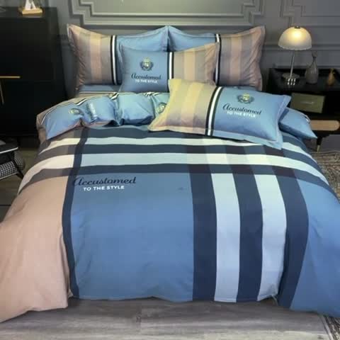 91家纺网 家纺一手货源 找家纺 金爱家 2021新款全棉13372四件套条格简约系列 巴伦