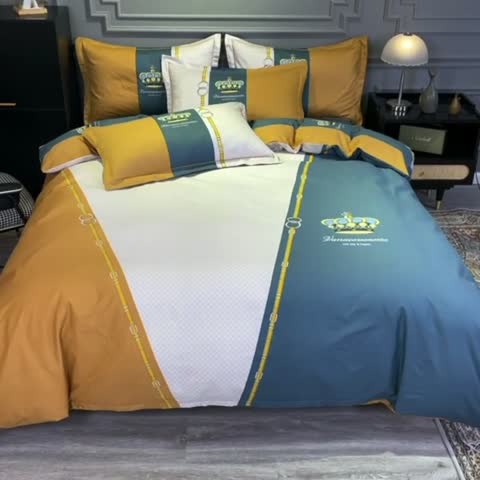 91家纺网 家纺一手货源 找家纺 金爱家 2021新款全棉13372四件套条格简约系列布鲁斯