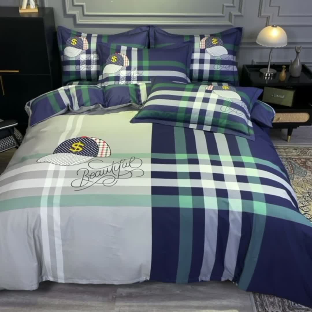 91家纺网 家纺一手货源 找家纺 金爱家 2021新款全棉13372四件套条格简约系列潮流