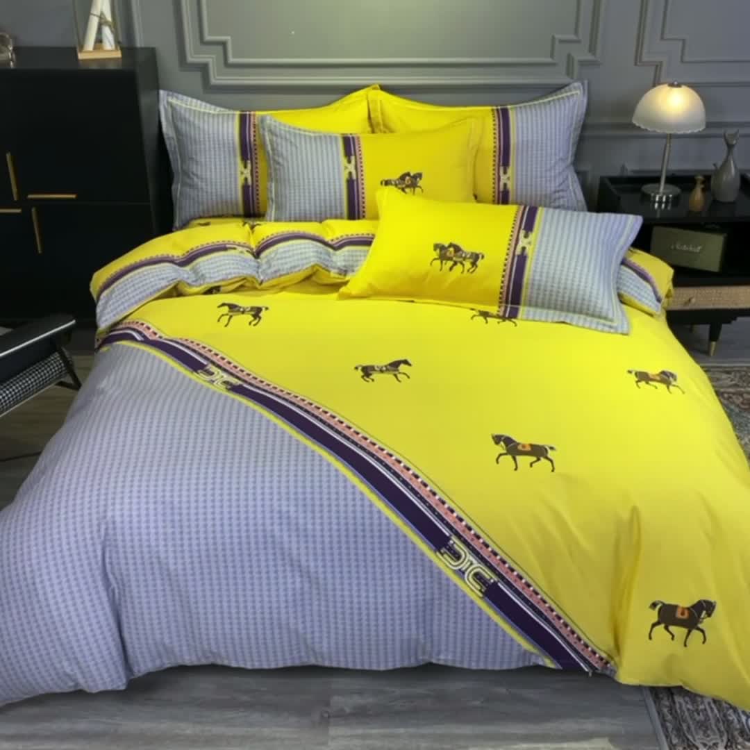 91家纺网 家纺一手货源 找家纺 金爱家 2021新款全棉13372四件套条格简约系列爵士