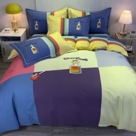 91家纺网 家纺一手货源 找家纺 金爱家 2021新款全棉13372四件套条格简约系列栖夏