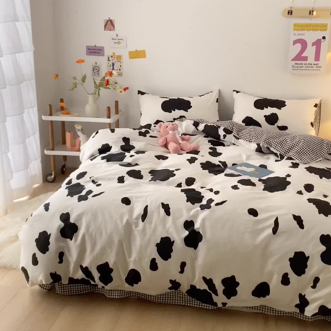 91家纺网 家纺一手货源 找家纺 梦家居 2021春季新品全棉小清新四件套 牛奶纹