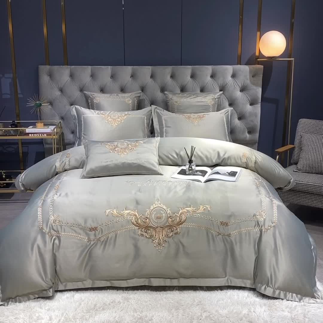 91家纺网 家纺一手货源 找家纺 安妮 2021新款全棉贡缎四件套曼洛系列 奥丁灰