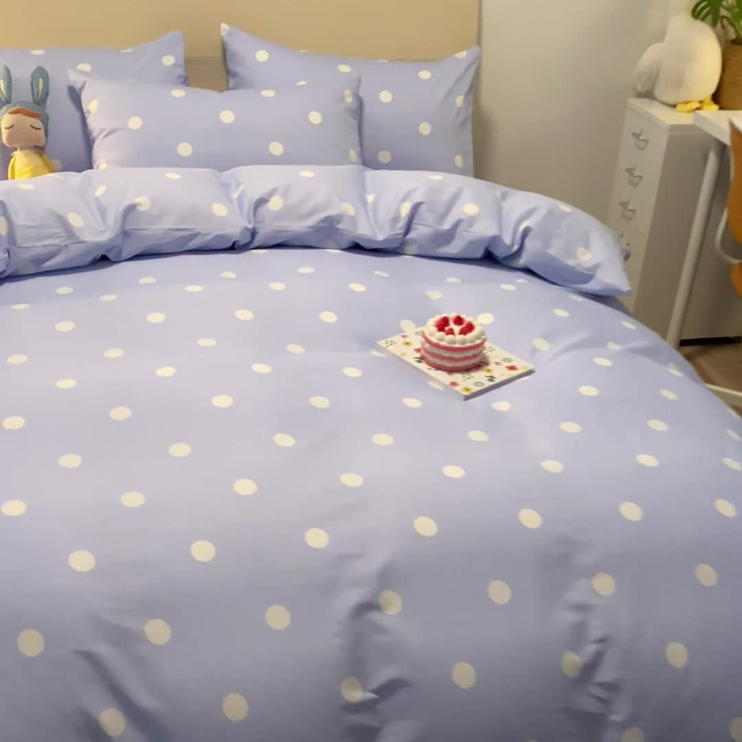 91家纺网 家纺一手货源 找家纺 梦家居 2021新款全棉波点系列四件套 波点浅蓝