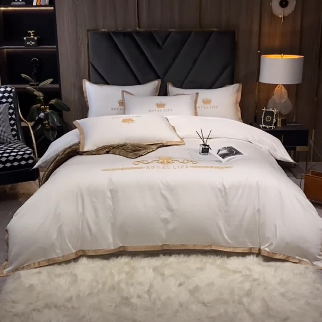 91家纺网 家纺一手货源 找家纺 安妮家居 2021新款皇冠100s长绒棉四件套 轻奢白