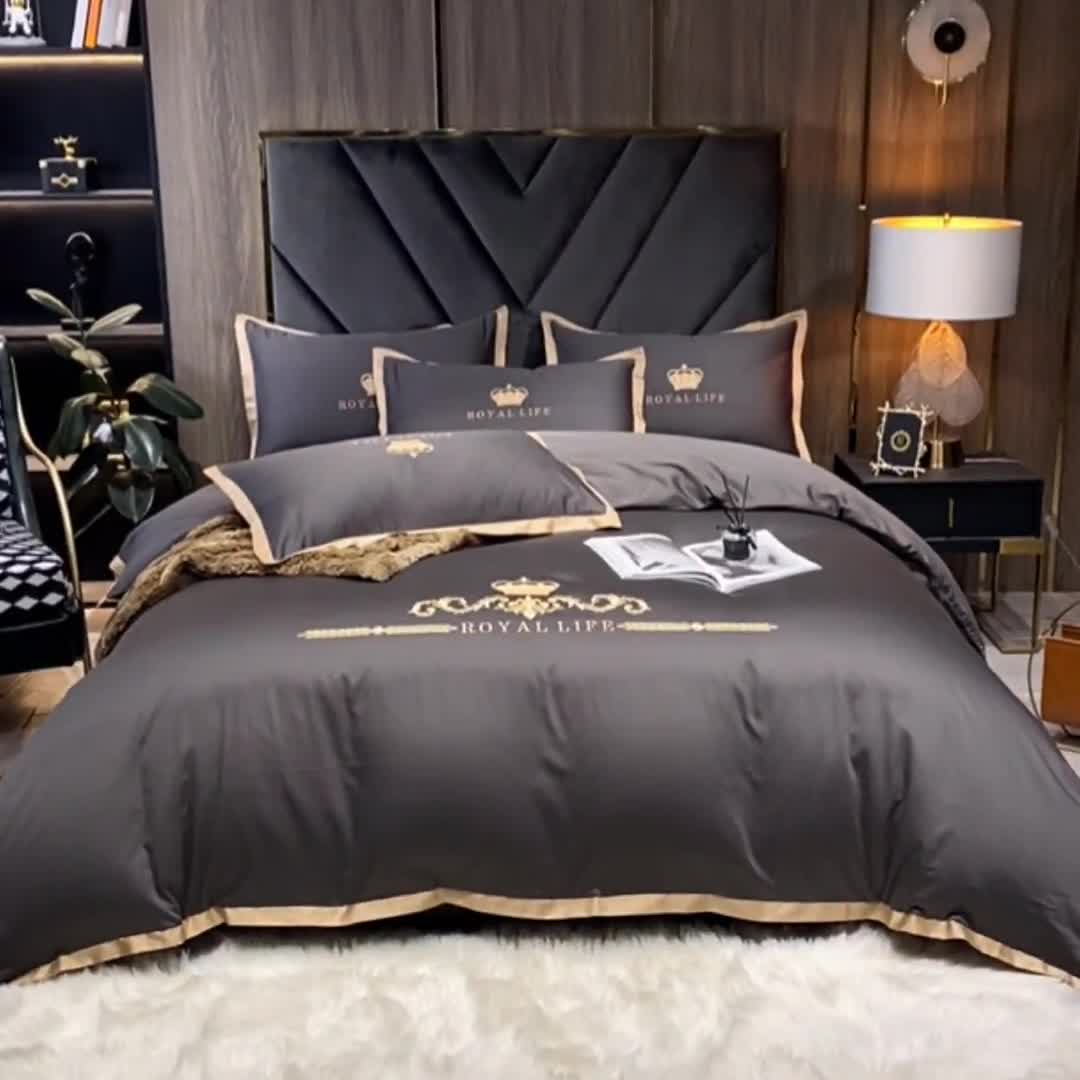 91家纺网 家纺一手货源 找家纺 安妮家居 2021新款皇冠100s长绒棉四件套 绅士灰