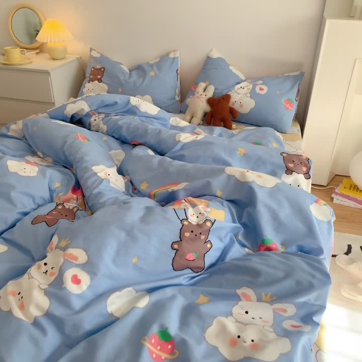 91家纺网 家纺一手货源 找家纺 星期八 2021新款13372你好春天系列四件套 云朵兔