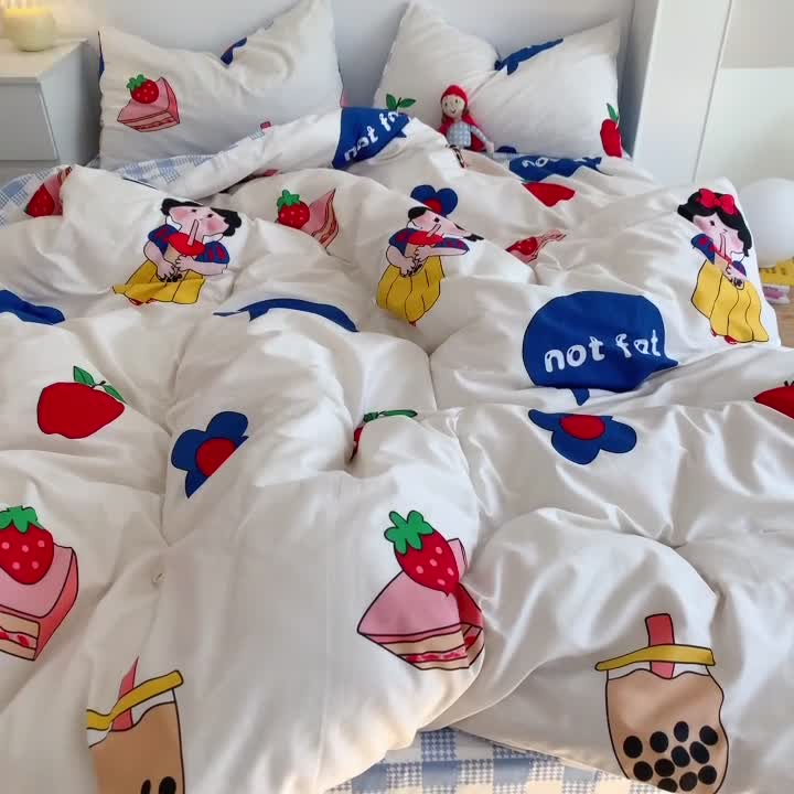 91家纺网 家纺一手货源 找家纺 星期八 2021新款13372你好春天系列四件套 奶茶妹妹