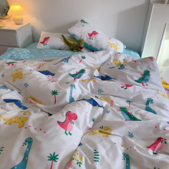 91家纺网 家纺一手货源 找家纺 星期八 2021新款13372你好春天系列四件套 恐龙世界