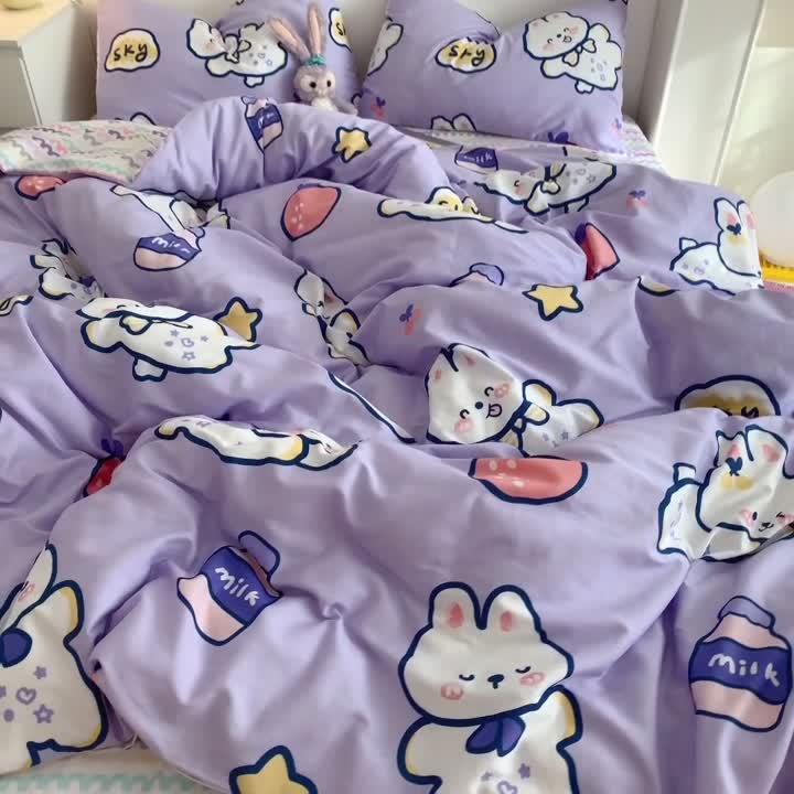 91家纺网 家纺一手货源 找家纺 星期八 2021新款13372你好春天系列四件套 sky小兔