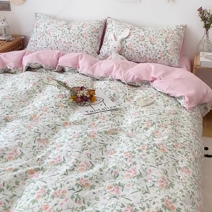 91家纺网 家纺一手货源 找家纺 沐棉 2021新款全棉小清新四件套花花系列 香草花