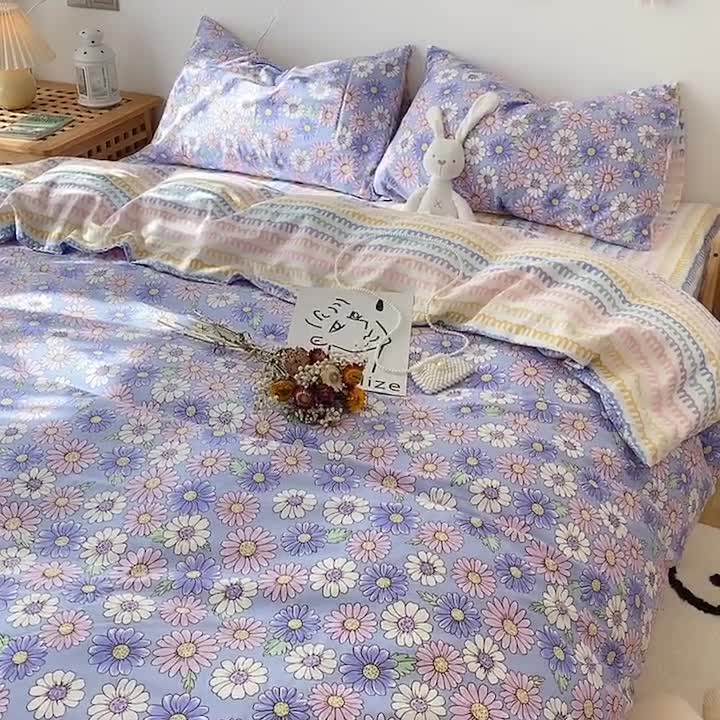 91家纺网 家纺一手货源 找家纺 沐棉 2021新款全棉小清新四件套花花系列 小雏菊