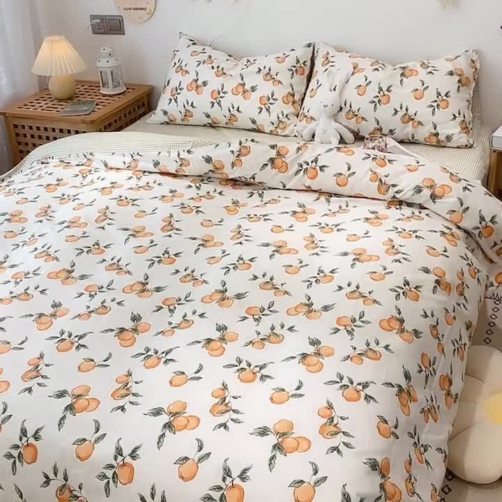 91家纺网 家纺一手货源 找家纺 沐棉 2021新款全棉小清新四件套花花系列 小苹果