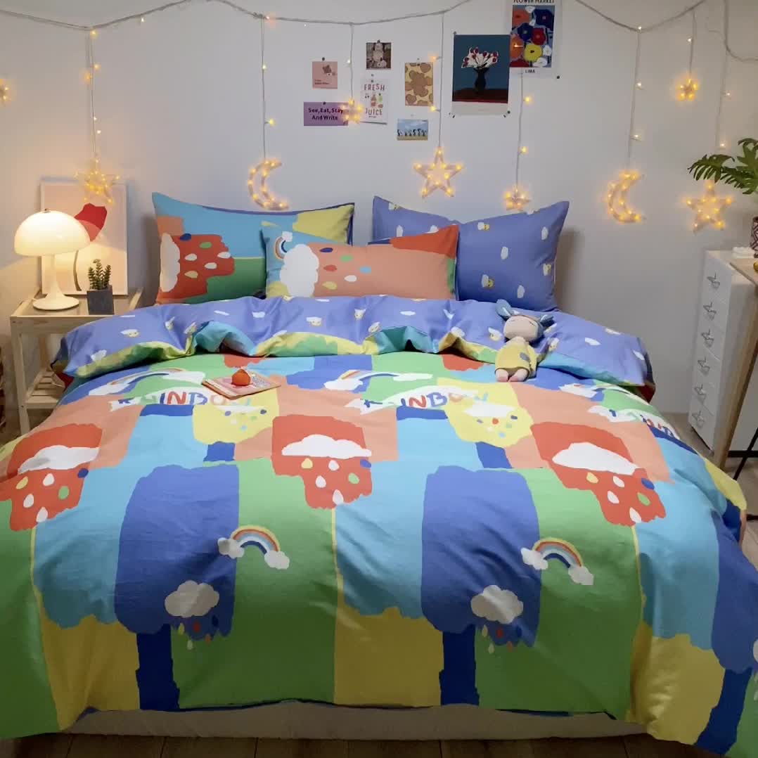 91家纺网 家纺一手货源 找家纺 琪格格 2022新款纯棉13372实拍爆款四件套 彩虹桥