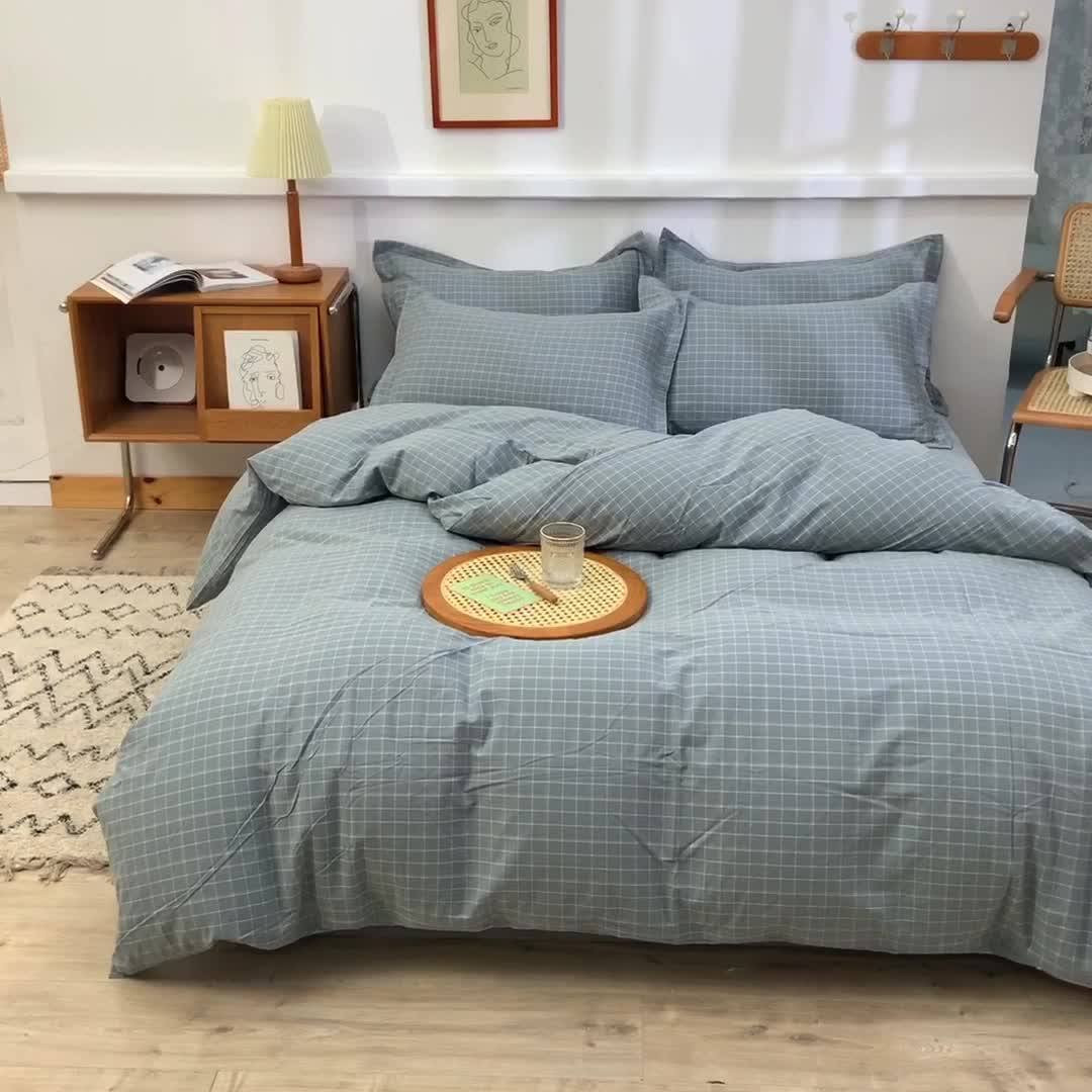 91家纺网 家纺一手货源 找家纺 甜之梦2025新款水洗棉四件套（任何尺寸都可以定做） 古雅蓝灰