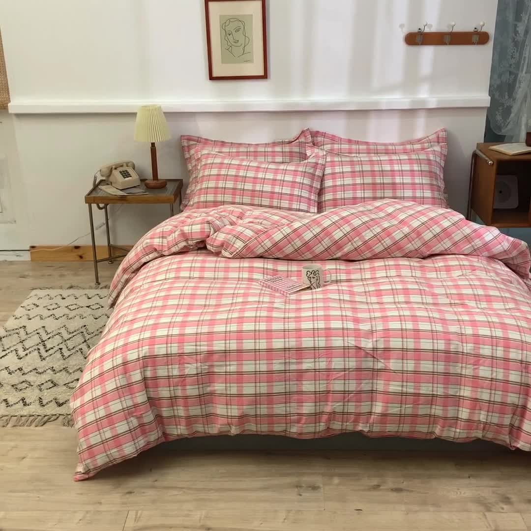 91家纺网 家纺一手货源 找家纺 甜之梦2025新款水洗棉四件套（任何尺寸都可以定做） 花语粉