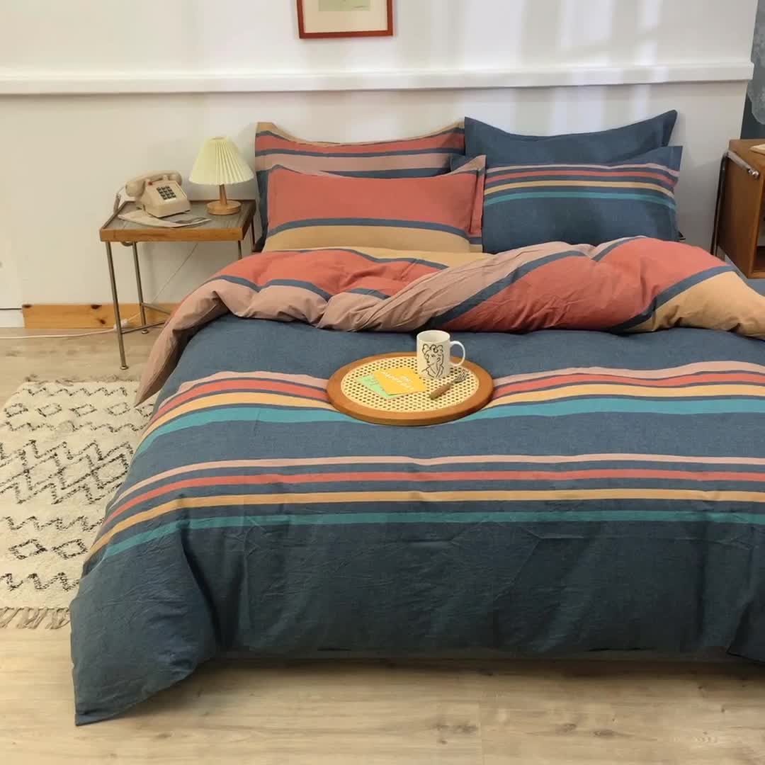 91家纺网 家纺一手货源 找家纺 甜之梦2025新款水洗棉四件套（任何尺寸都可以定做） 西雅图彩条