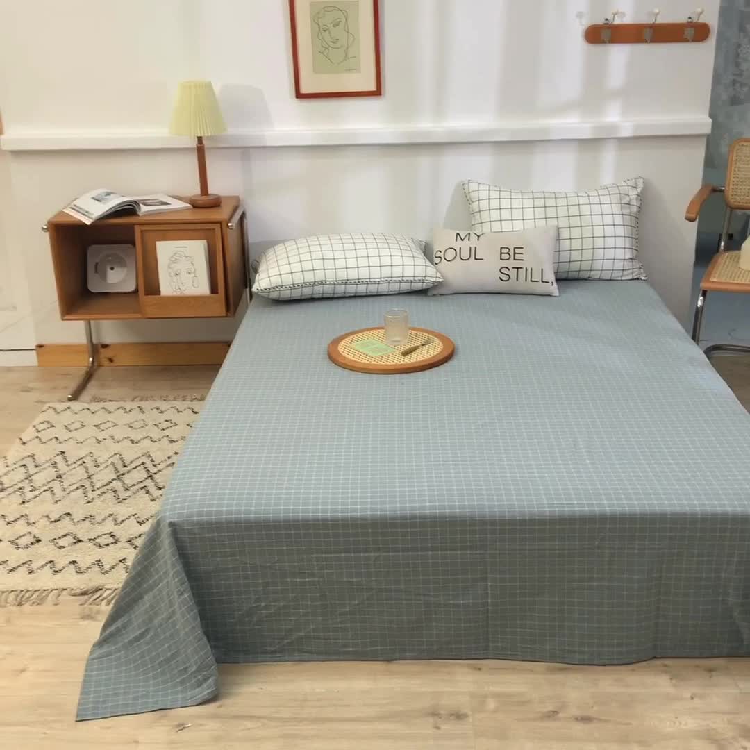 91家纺网 家纺一手货源 找家纺 甜之梦2025新款水洗棉单品床单（任何尺寸都可以定做） 古雅蓝灰