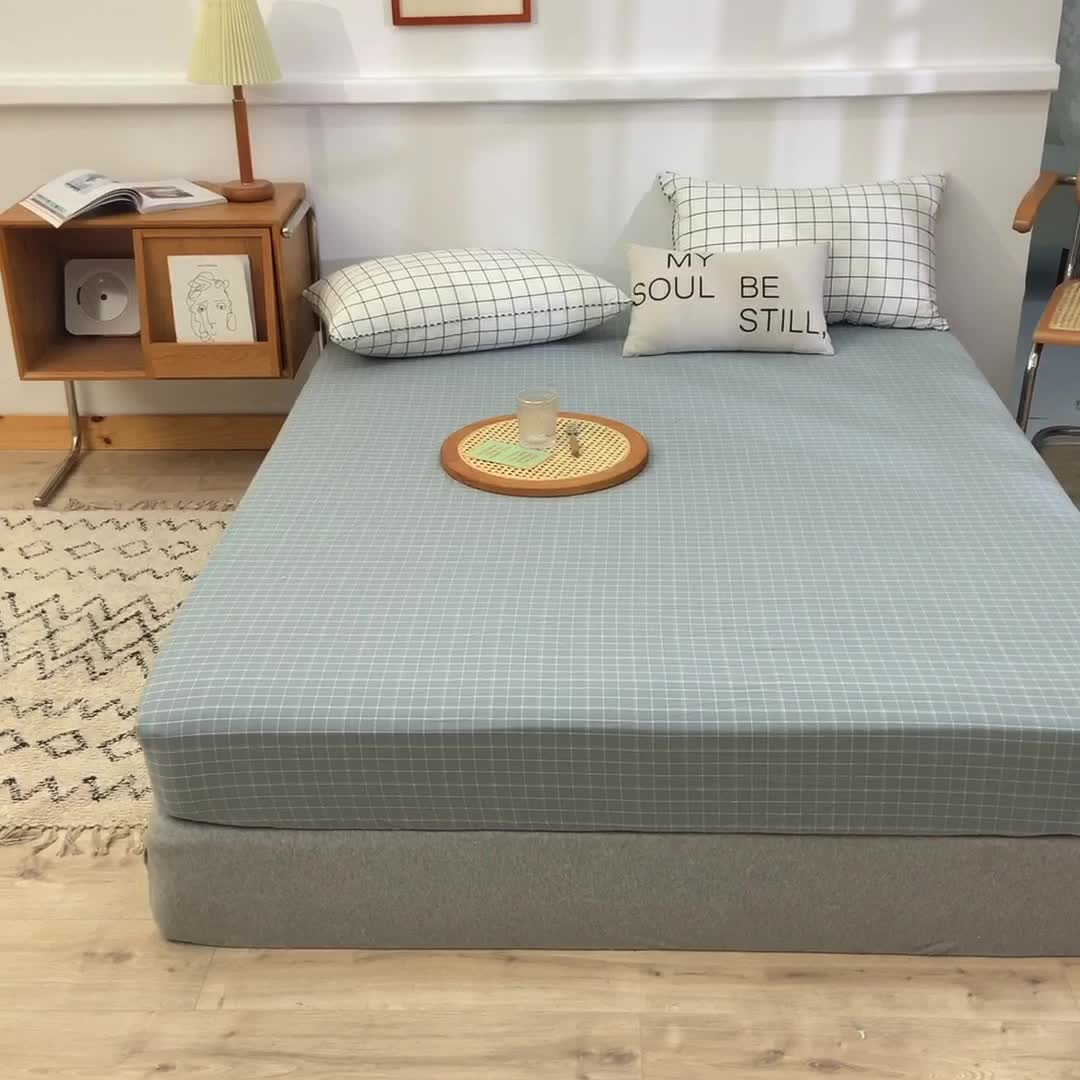 91家纺网 家纺一手货源 找家纺 甜之梦2025水洗棉单品床笠（任何尺寸都可以定做） 古雅蓝灰