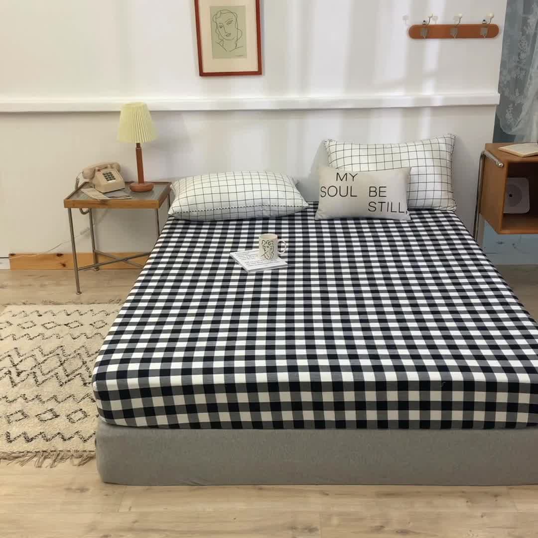 91家纺网 家纺一手货源 找家纺 甜之梦2025水洗棉单品床笠（任何尺寸都可以定做） 经典黑格