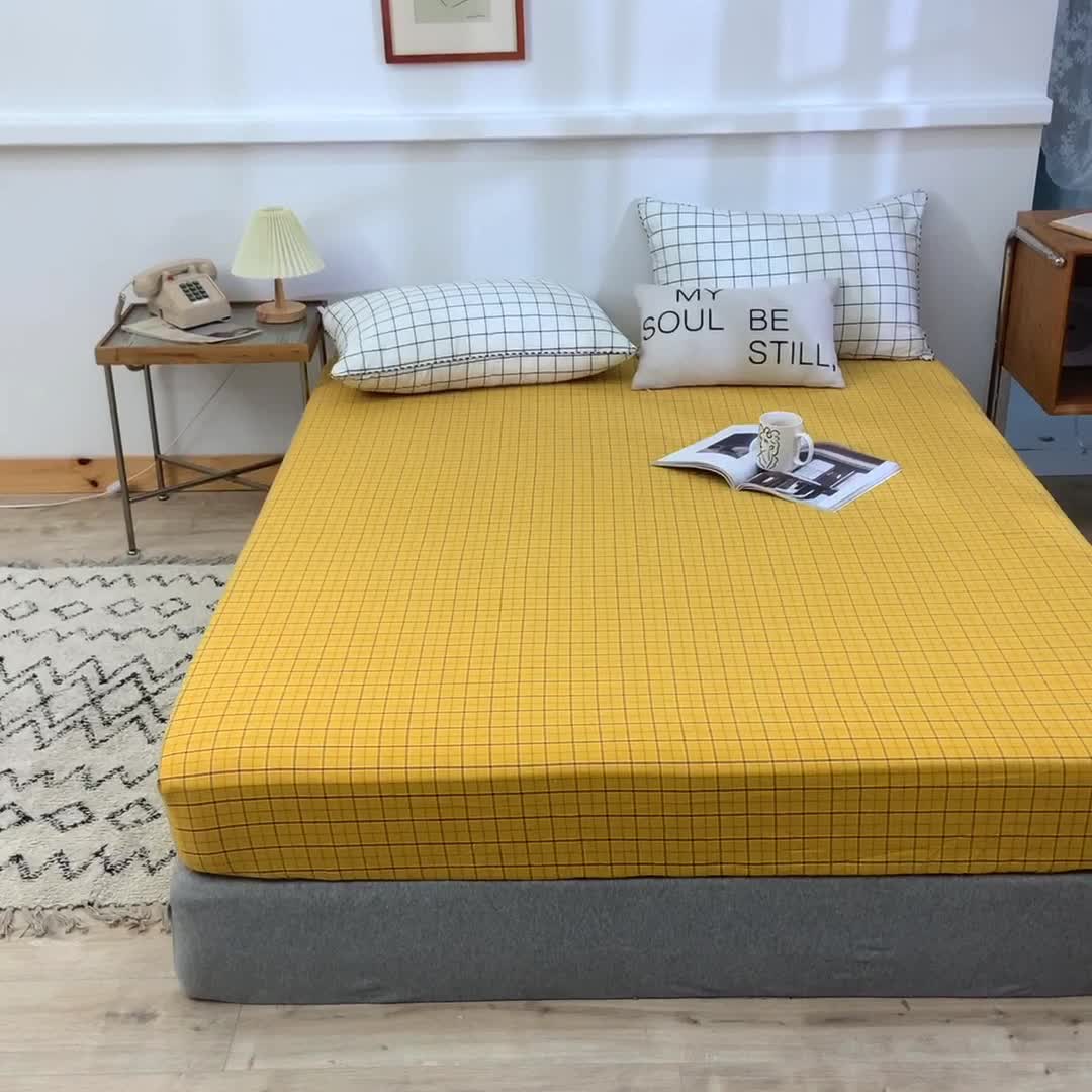 91家纺网 家纺一手货源 找家纺 甜之梦2025水洗棉单品床笠（任何尺寸都可以定做） 朴美黄