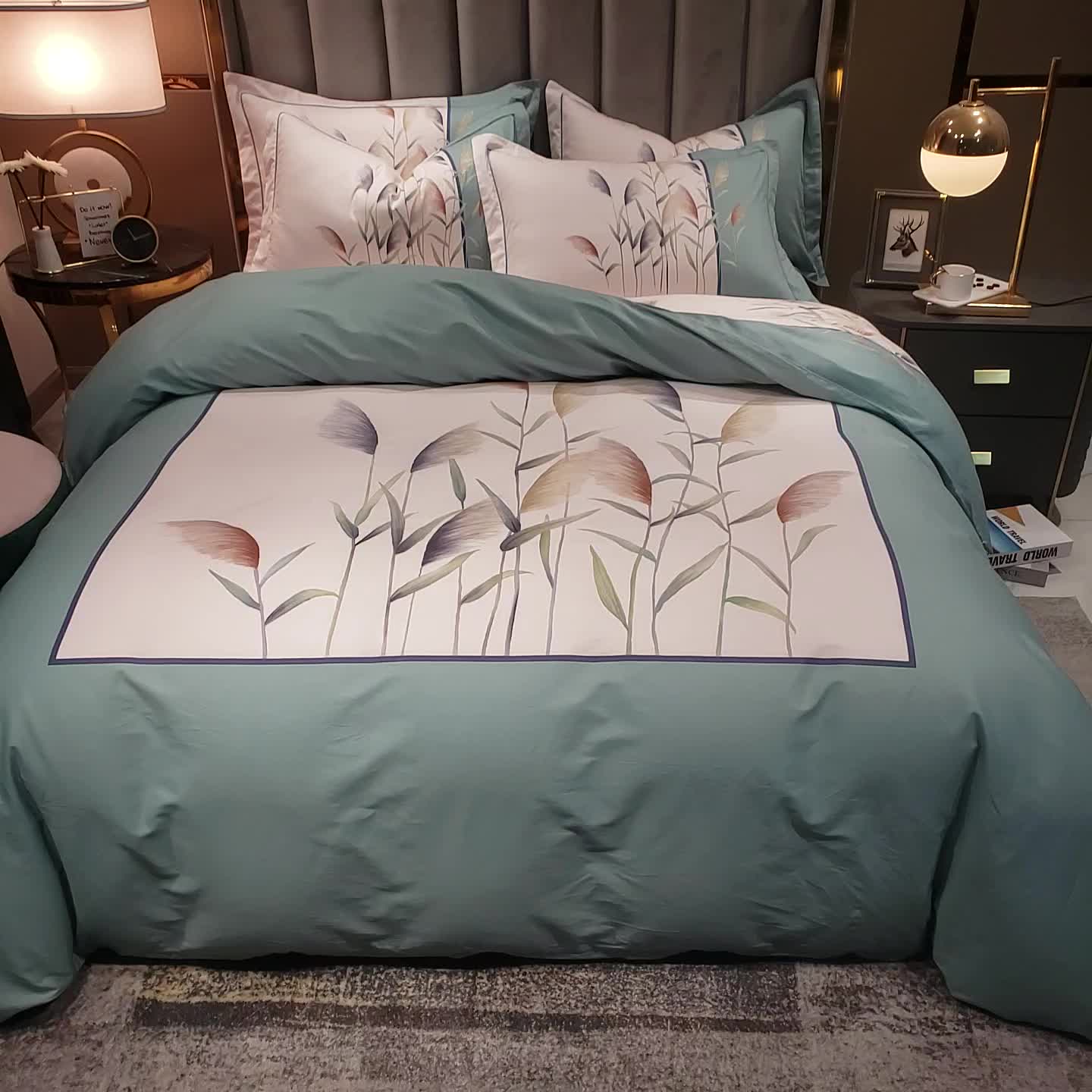 91家纺网 家纺一手货源 找家纺 雲归梦2021全棉大版四件套第二批花卉格调系列 一米阳光绿