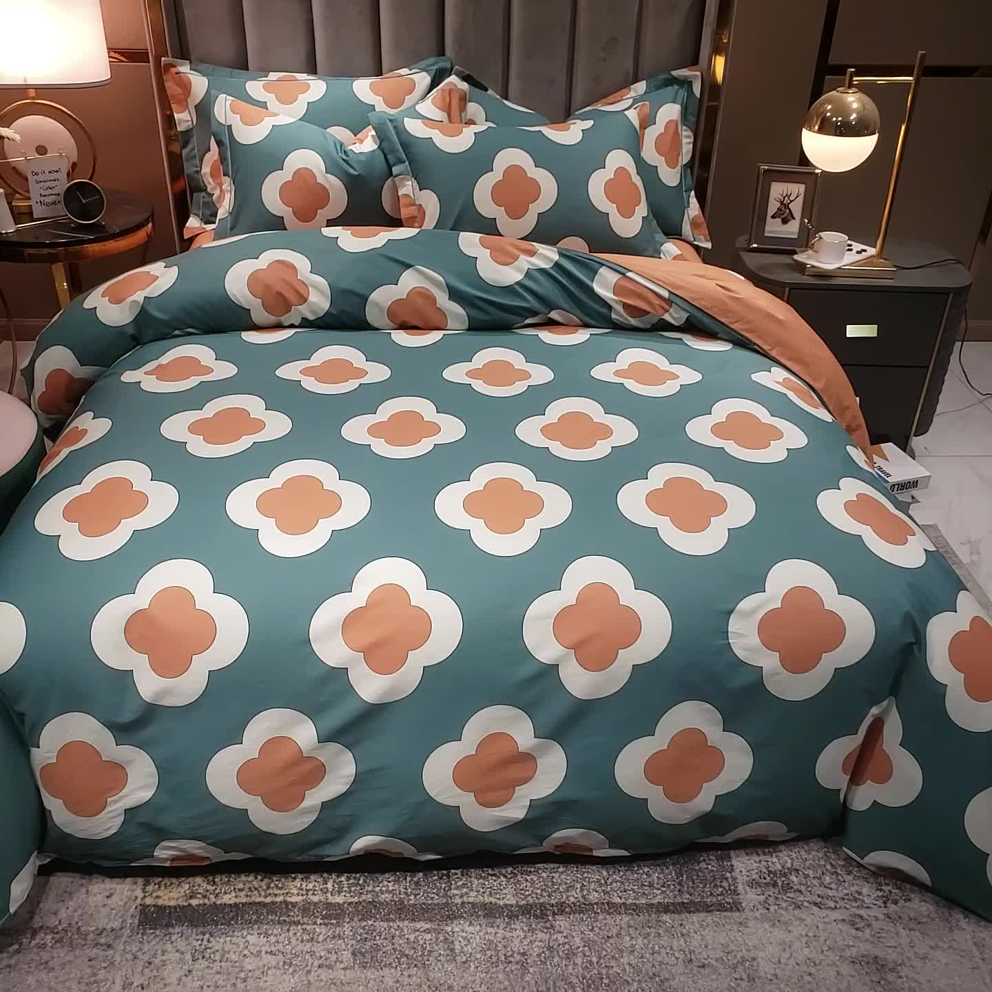 91家纺网 家纺一手货源 找家纺 雲归梦2021全棉大版四件套第二批花卉格调系列 梵蜜琳绿