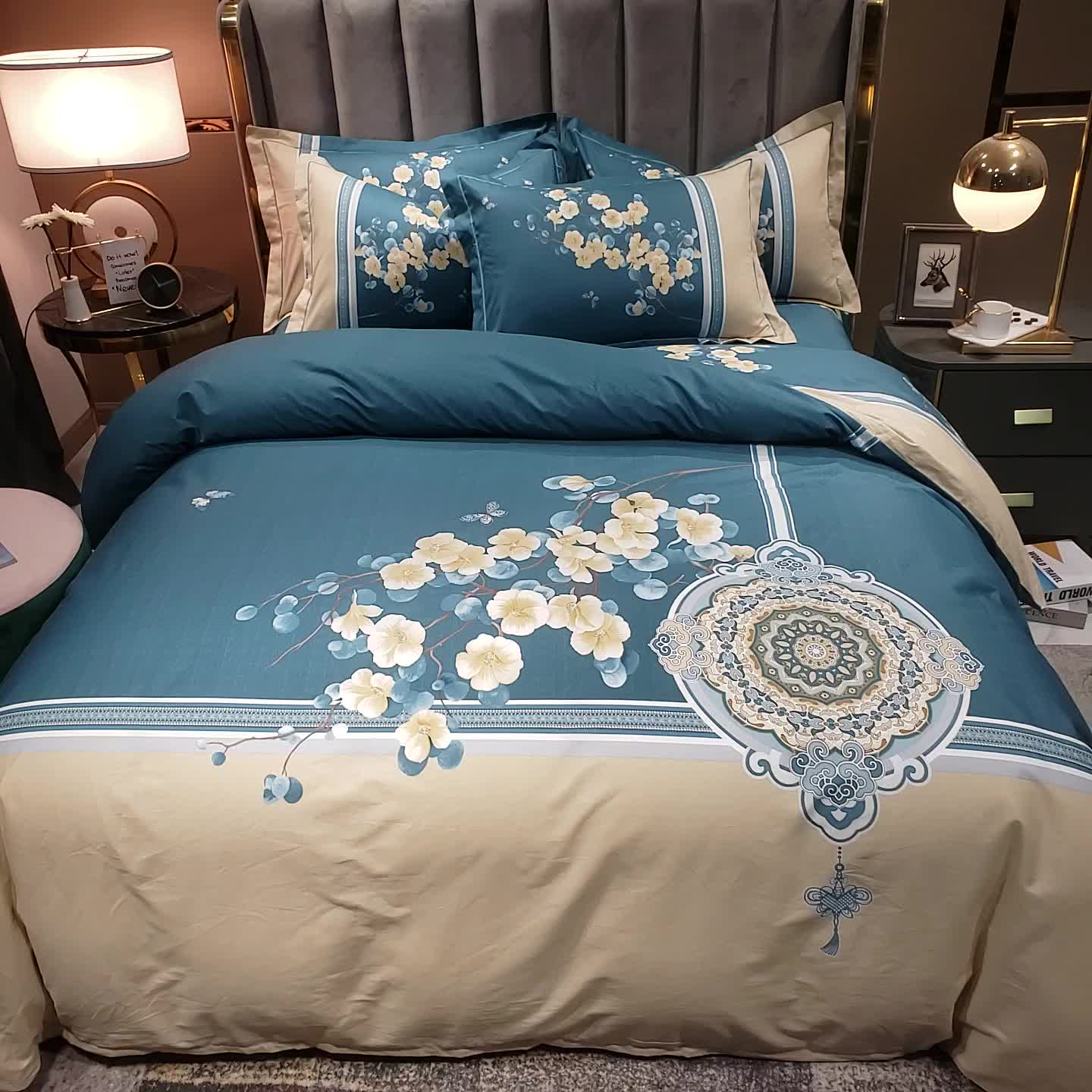 91家纺网 家纺一手货源 找家纺 雲归梦2021全棉大版四件套第二批花卉格调系列 倾魅绿