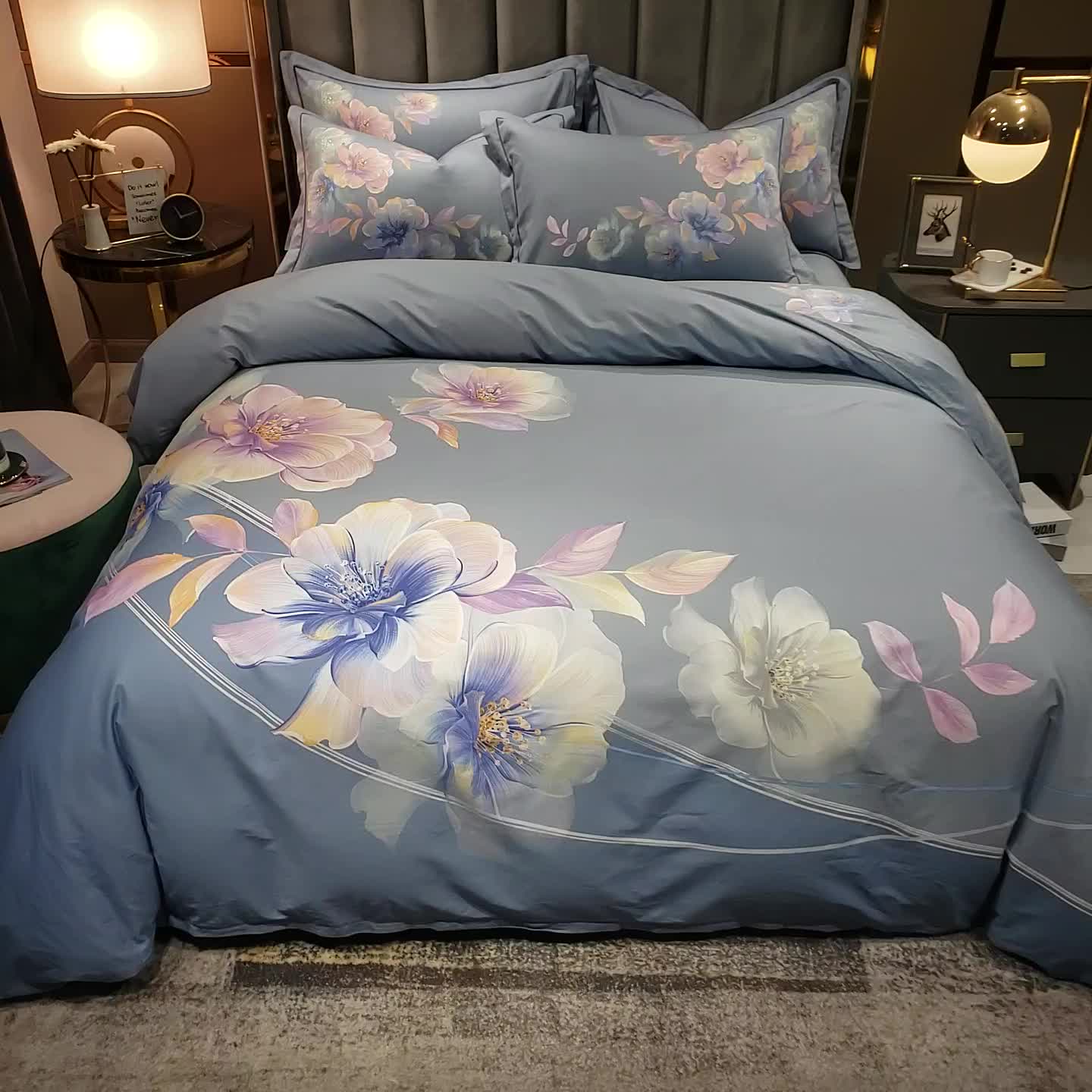 91家纺网 家纺一手货源 找家纺 雲归梦2021全棉大版四件套第二批花卉格调系列 晨暮间兰