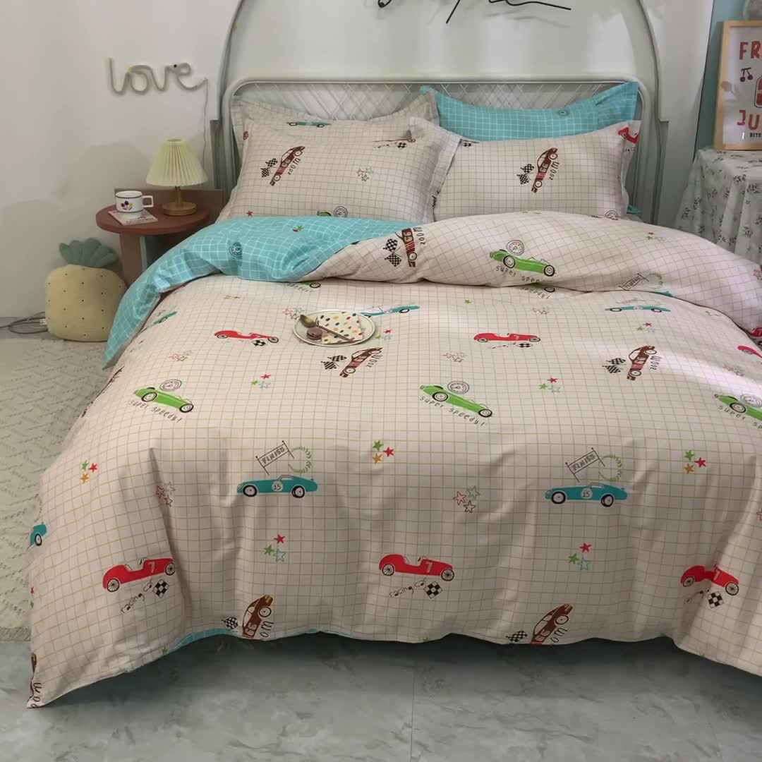 91家纺网 家纺一手货源 找家纺 甜之梦家纺 2025新款13372全棉印花四件套 小巴士