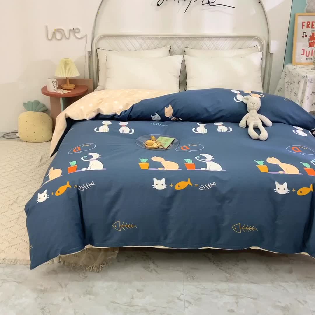 91家纺网 家纺一手货源 找家纺 甜之梦家纺 2025新款13372全棉印花被套情侣猫